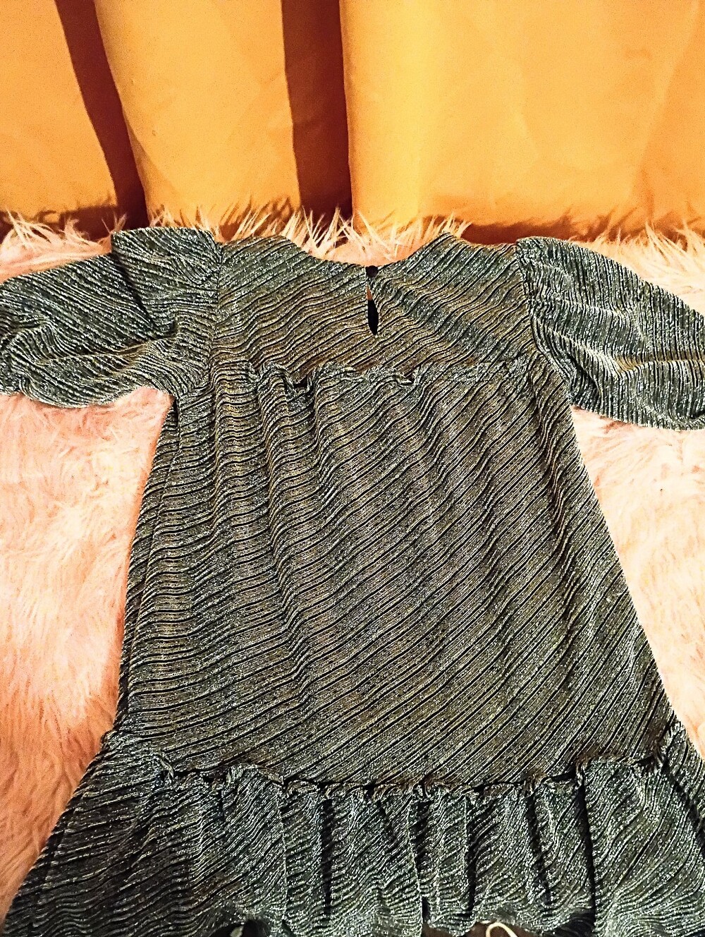 wonder nation Shimmery Green Long Sleeve Ruffle Hem Dress